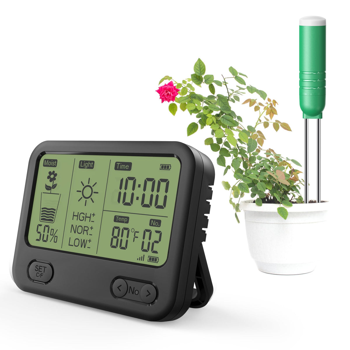 4-in-1 wireless soil moisture meter sensor,hygrometer,water tester,Digital LCD Display,light/thermometer test kit