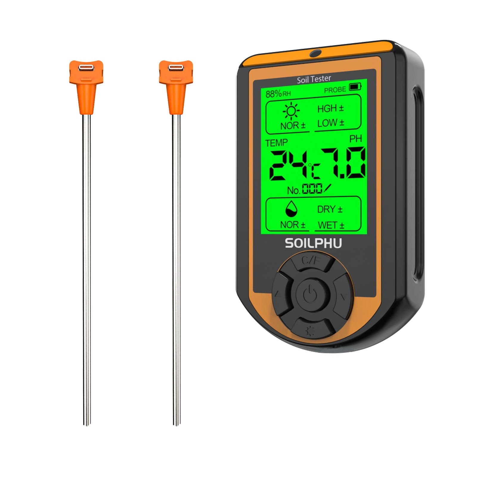 Soilphu digital 6 in 1 soil moisture meter, soil pH tester, LCD screen display, battery power supply, data storage Soilphu
