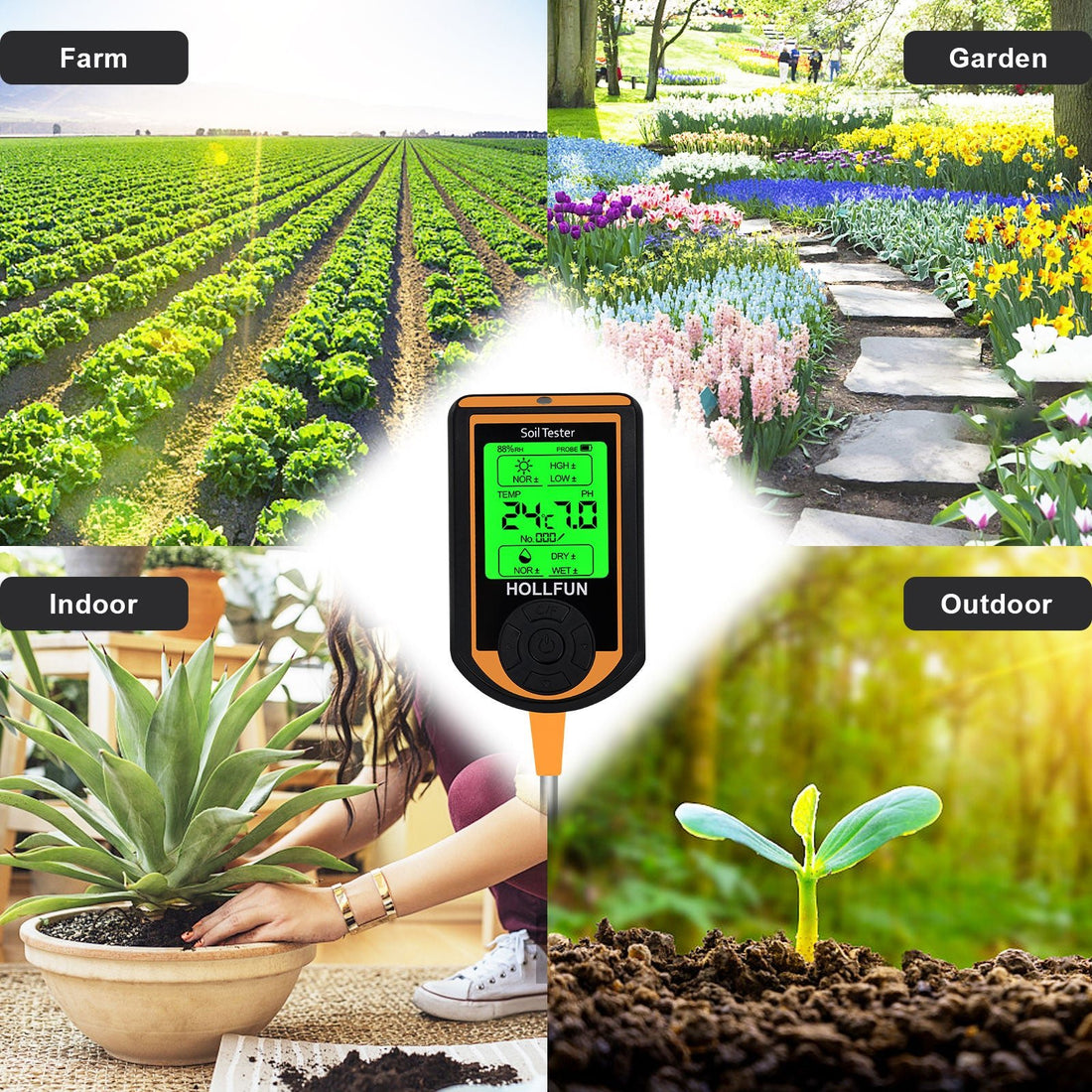 Soilphu digital 6 in 1 soil meter, soil pH test kit with data storage