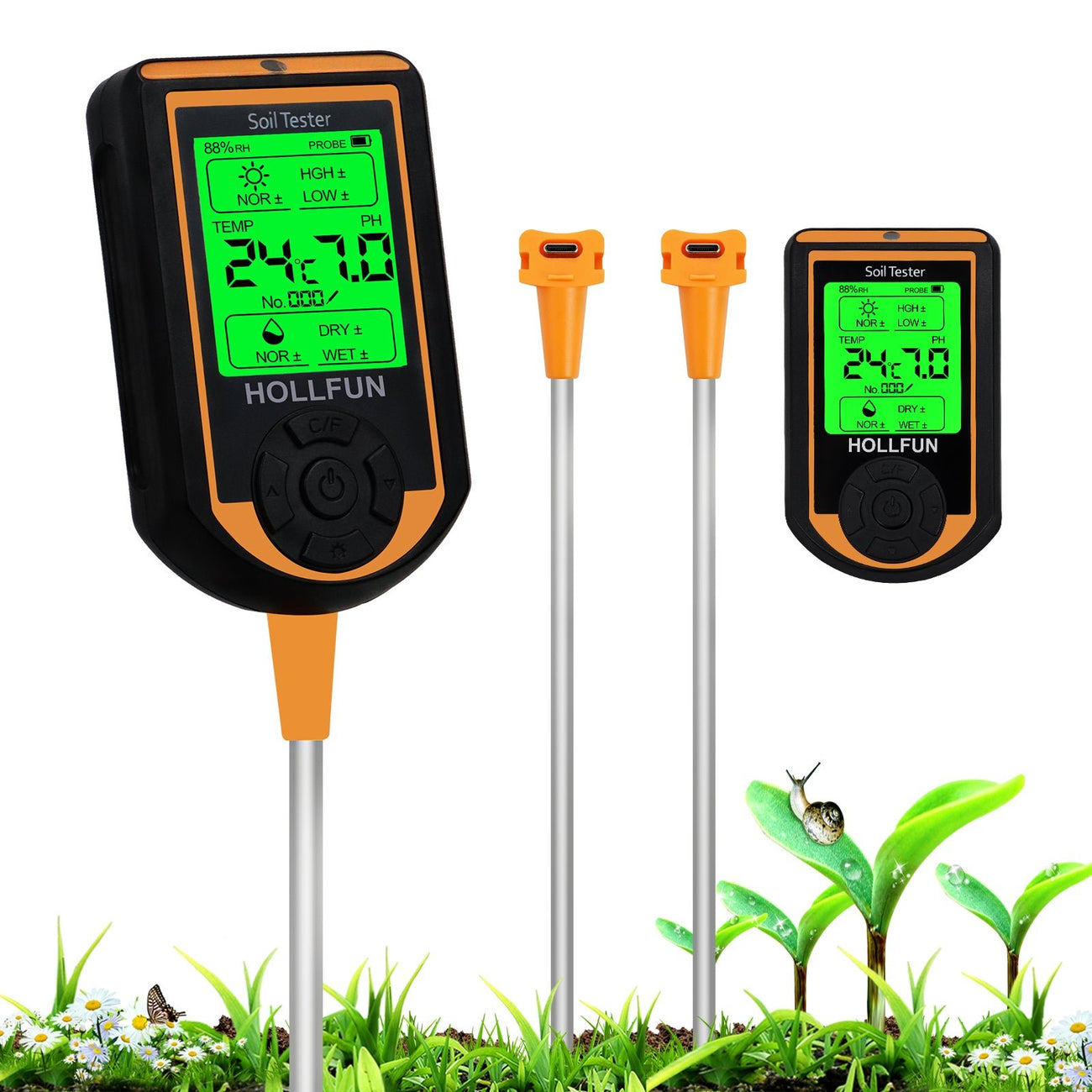 Soilphu digital 6 in 1 soil meter, soil pH test kit with data storage