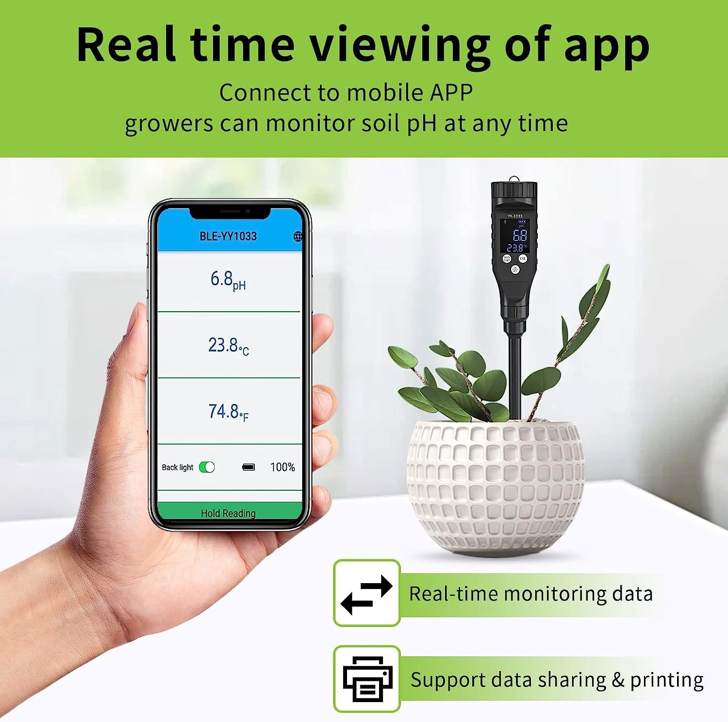 2-in-1 plant water meter with Bluetooth Connectivity